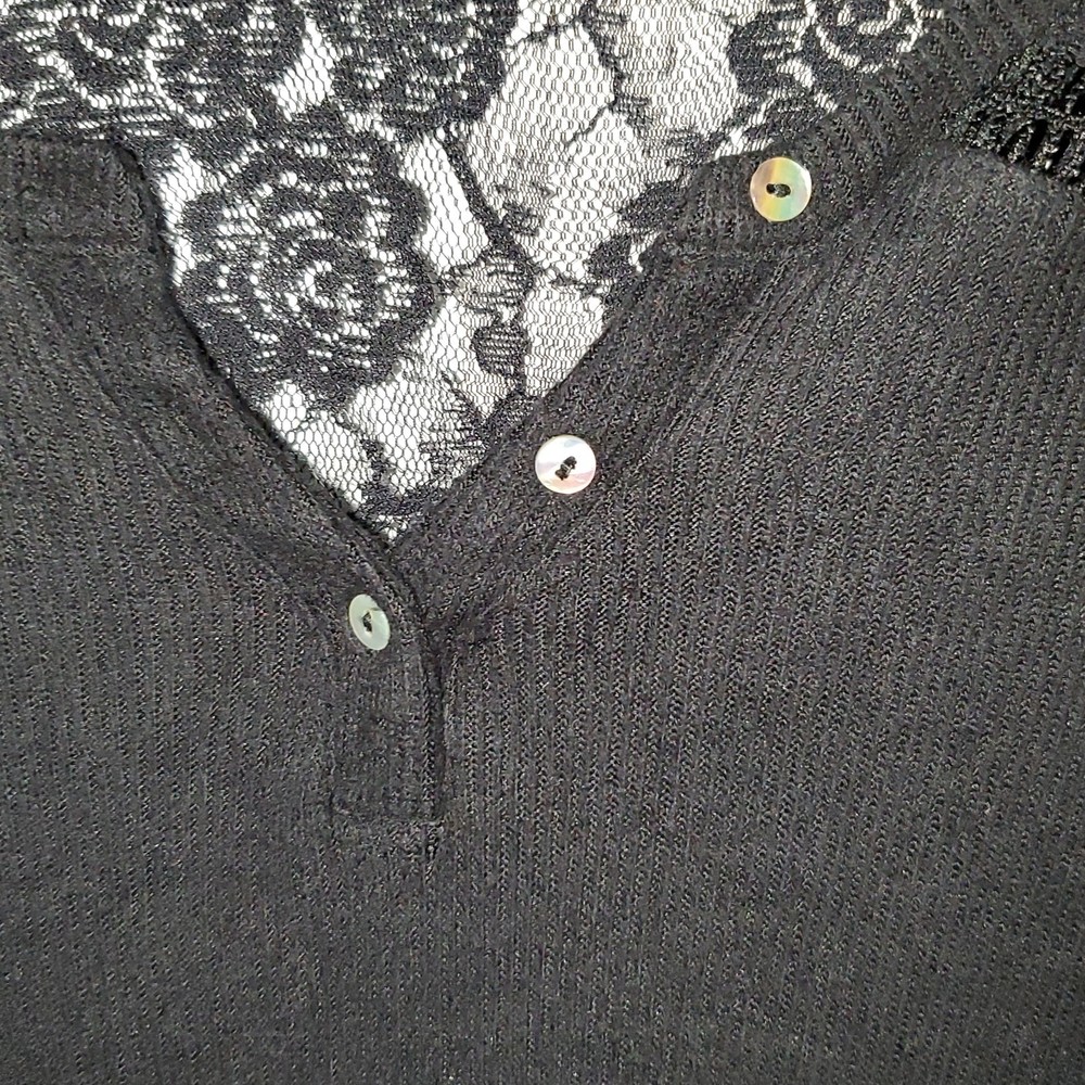 Falls Creek Women's Sweater Soft Loose Fit Henley Style Lace Detail Size L - Picture 4 of 13